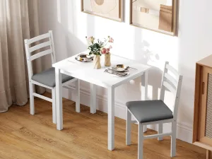 Set de Masă din 3 Piese cu 2 Scaune,pentru Spații Compacte, Scaune Tapitate, Economisire Spațiu, Alb