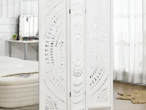 Paravan Interior Lemn Cioplit – 3 Panouri, Alb 120×170 cm
