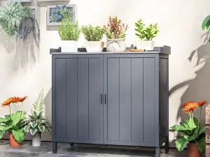 Dulap de Exterior din Lemn cu Suprafață din Metal și 2 Rafturi pentru Unelte, 98x48x95,5 cm, Gri