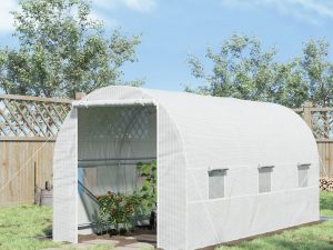 Sera pentru Gradina Tip Tunel pentru Plante din PE si tevi de Otel, Alba, 450x200x200 cm