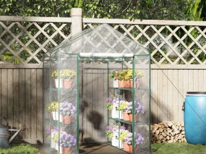 Seră de Grădină, Seră în Aer Liber, Seră de Balcon cu Rafturi pentru Plante Legumicole, 1,43x1,43x1,95 m, Transparentă