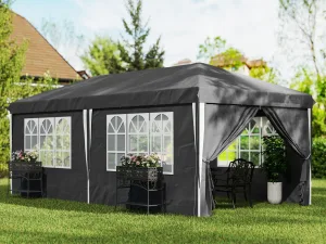 Pavilion 3x6 m pentru 12-18 Persoane cu Înălțime Reglabilă și Orificii de Drenaj, din Metal și Țesătură Oxford Gri
