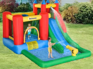 Castel Gonflabil 4-în-1 cu Tobogan, Trambulină și Piscină, include Pistol cu Apă și Suflantă, pentru Maxim 4 Copii, 330x245x215cm, Multicolor